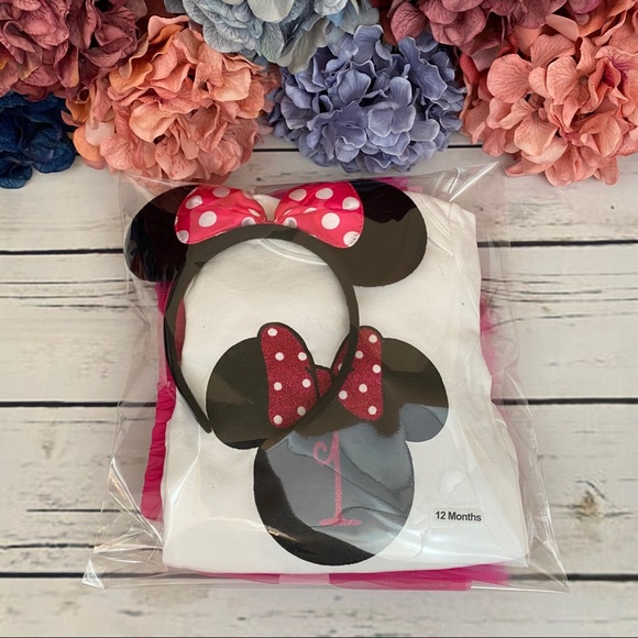 1st Birthday Outfit Matching Onesie Pink Tulle Skirt and Headband - Picture 15 of 16